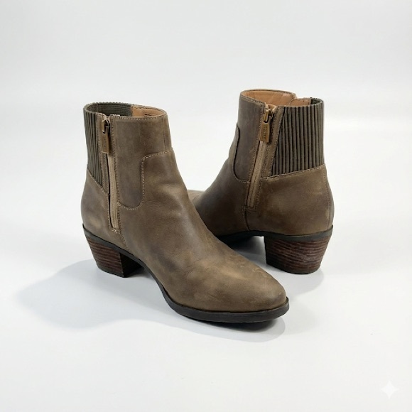 Vionic comfort leather ankle boots side zip brown size 8 - Picture 1 of 10